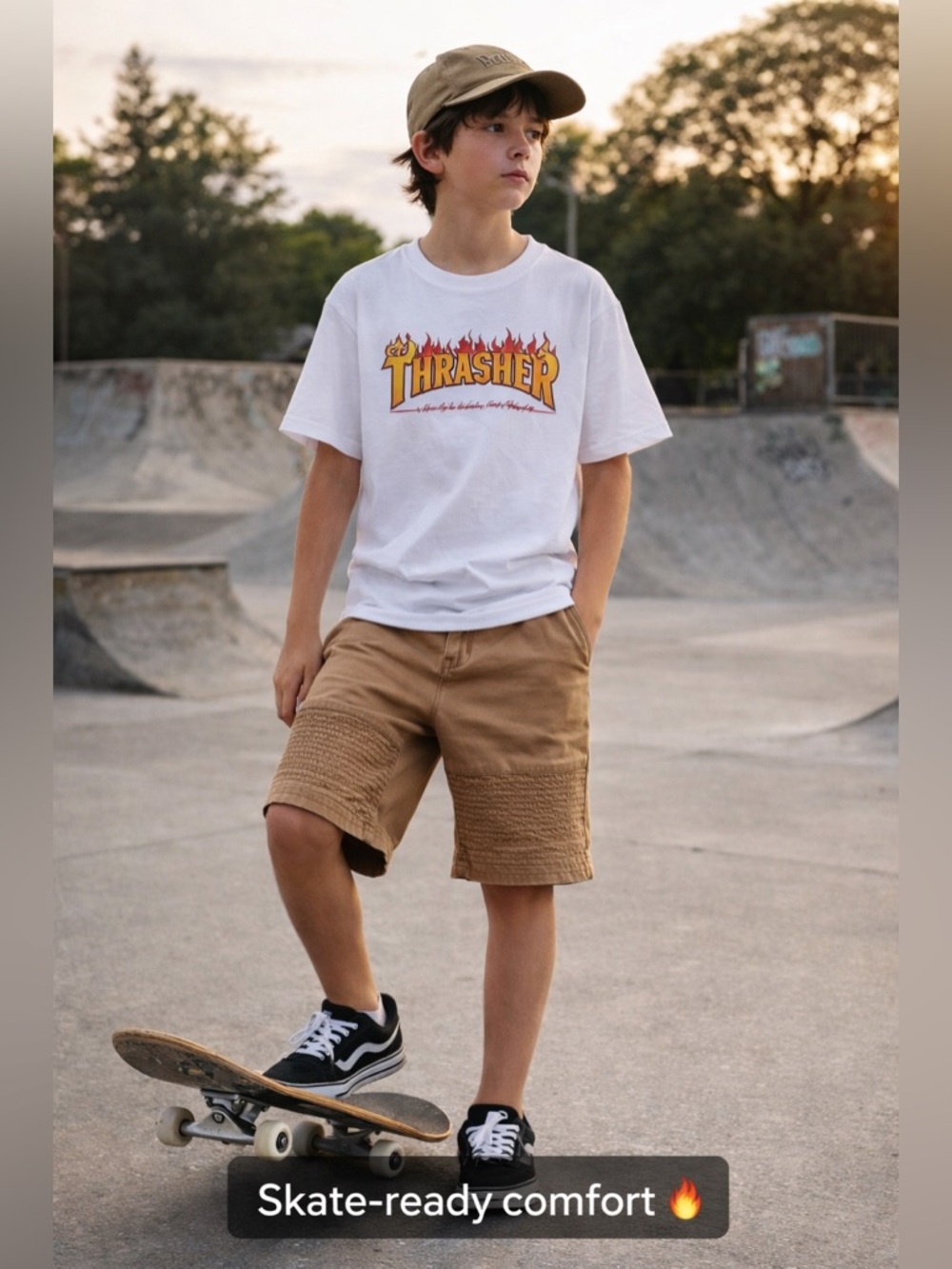 West 49 Boys Tan Moto Cargo Shorts | Size 13/14